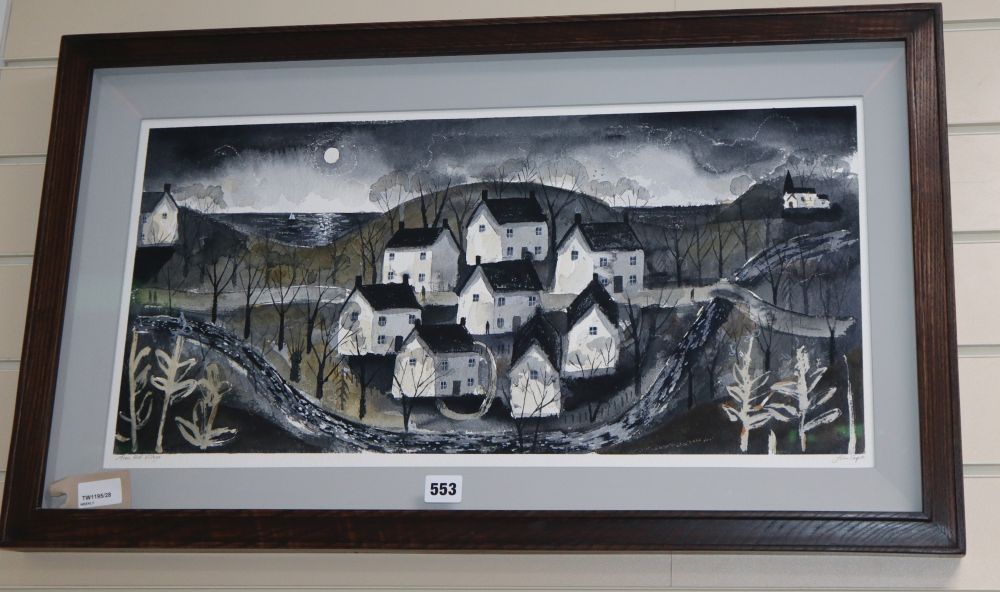 John Caple (b. 1966), Moon Village, signed, watercolour, 30cm x 65cm